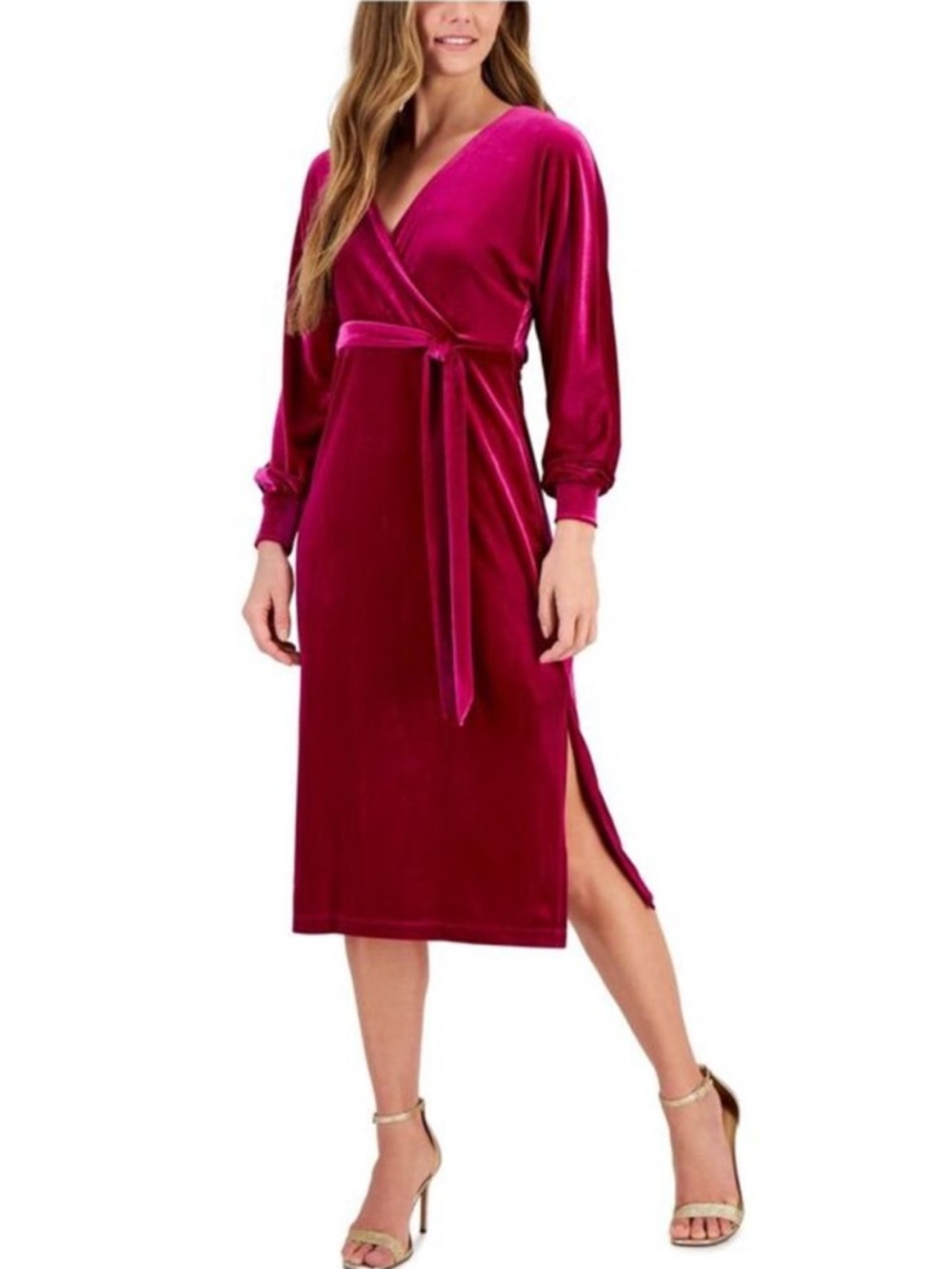 Taylor velvet waist tie stretch dress pink topaz size 16
